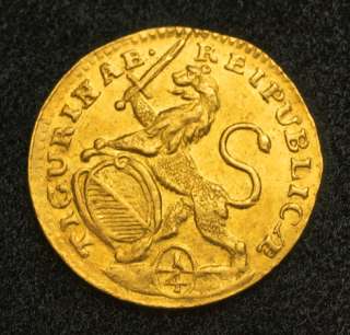   58, Swiss Cantons, Zurich. Uncirculated Gold 1/4 Ducat Coin. Overdate