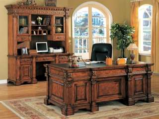   Brown Solid Wood Executive Desk with Leather Top Home Office Furniture