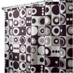  96 Extra Long Mod Square Black And White Fabric Shower Curtain 