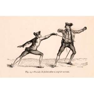 1876 Wood Engravings Fencing Parry Sword Duel Coup Prime Seconde Foil 