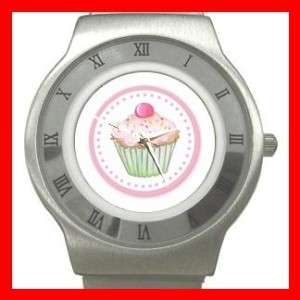 Pink Cup Cake Food Dessert Stainless Steel Watch  