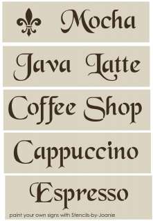 Lg Shabby Decor STENCIL 5 pc set Cappuccino Latte Mocha Java Espresso 