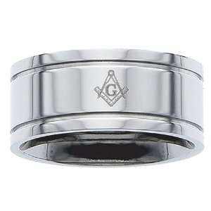   10mm Stainless Steel Masonic Freemason Mason Blue Lodge Ring (Size 10