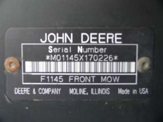JOHN DEERE F1145 RIDING MOWER 72 FLAIL DECK 4X4 DIESEL POWERED 