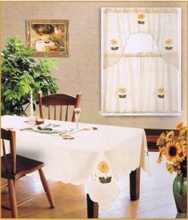 New 3ps Embroidered Kitchen Curtain (Valance&Tiers)   Sunflowers 