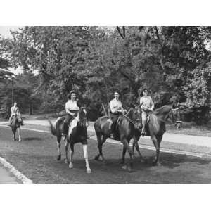  Three Women Horseback Riding in Prospect Park, Man Riding 