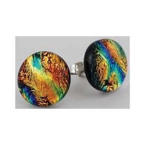  Blue and Gold Round Dichroic Glass Post Earrings 
