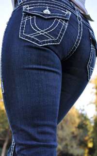 LA Idol jeans SZ 0 15 DARK BLUE white stitching BOOT CUT FAST SHIPPING 