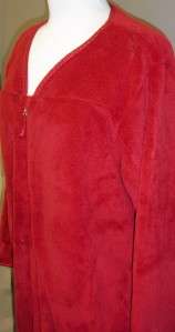 Oscar de La Renta ZIP UP Plush Robe with Satin & Lace Trim RED Women 