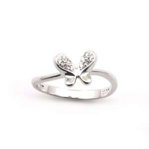 18K White Gold Butterfly Shaped Paved Round Diamond Ring (0.06 cttw, G 