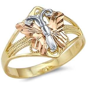   14k Yellow White n Rose Three Color Gold Butterfly Ring Jewelry
