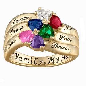 18K Gold Plated Sterling Silver Engraved Family Name Birthstone Ring