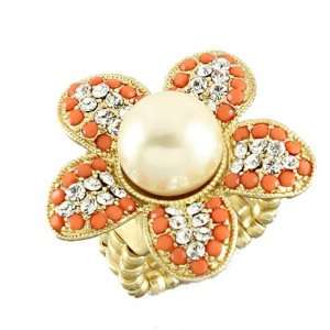 Vintage Style Matte Gold Color Fashion Stretch Ring With Flower Design 