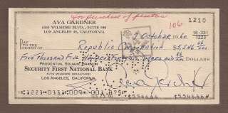 Ava Gardner Signed AUTO AUTOGRAPHED Cancelled Check RARE VINTAGE All 