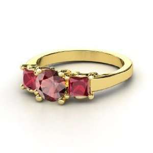  Christy Ring, Round Red Garnet 14K Yellow Gold Ring with 