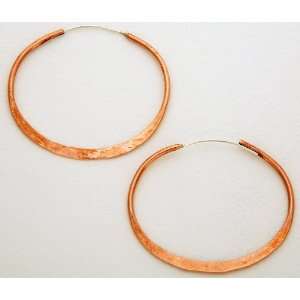  Copper Hoop Earrings, Hammered, Oval   2.5 Inch Width 