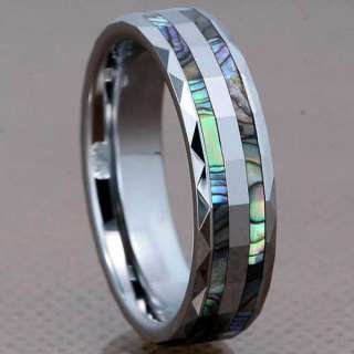6mm Abalone Shell Inlay Faceted Shiny Top Tungsten Carbide Womens 