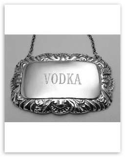 Vodka Liquor Decanter Label / Tag   Sterling Silver  