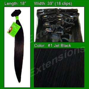 com Pro Extensions 18 X 39 #1 Jet Black 100% Clip on in Human Hair 
