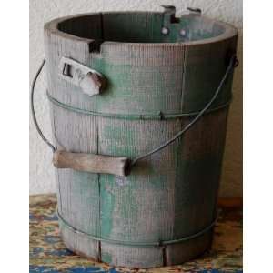  Primitive Old Green Paint Bucket 