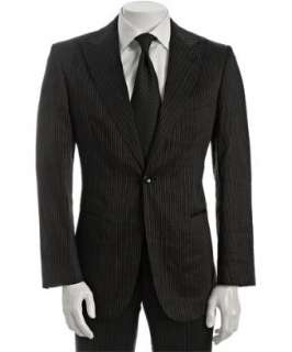 Armani  Giorgio Armani black pinstriped ramie silk 1 button suit with 