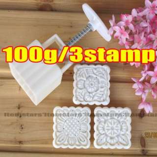 Moon cake Mooncake mold mould 100g & flowers Square 3 stamps free 