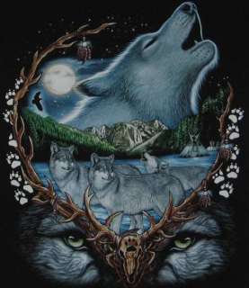 Wolf Howling Moon Stars Indian S/Sleeve T Shirt   NEW  