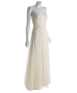 BCBGMAXAZRIA off white floral mesh tulle Moriza long dress