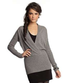 CeCe flannel cashmere wrap front tunic sweater  