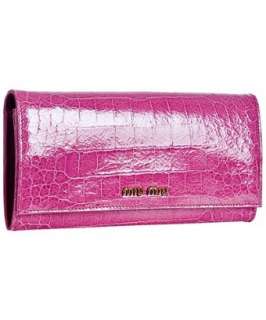 Miu Miu hot pink croc print patent flap continental wallet   