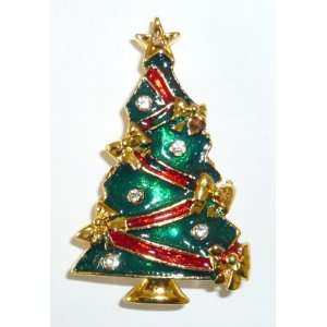  Enamel Christmas Tree with Bows Pin Jewelry