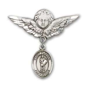   Baby Badge with St. Florian Charm and Angel w/Wings Badge Pin Jewelry