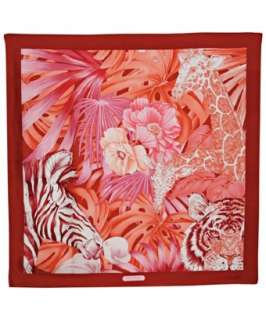 Ferragamo deep red animal and floral print silk scarf   up to 