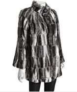 Hilary Radley charcoal chinchilla faux fur three quarter swing coat 