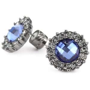Kenneth Cole New York Urban Baguette Blue Faceted Stone Round Stud 