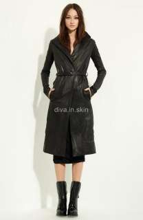 WOMENS LAMBSKIN LEATHER LONG WINTER MILITARY TRENCH COAT JACKET TAYLOR 