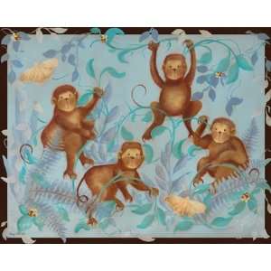  Lively Jungle Monkeys Canvas Art Blue And Brown 