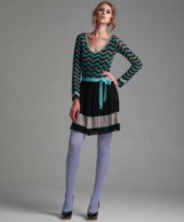 Missoni black wave stripe wool blend pleated skirt dress   