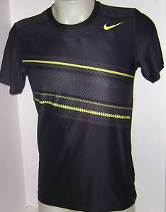 Nike Mens Fall Showdown Frequency Print Crew Tennis Shirt Black 