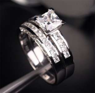 Platinum ep2.80ct Princess Cut Wedding Ring Set RR14  