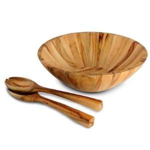Camphor Wood Colonial Bowl with Salad Servers (Natural) (5H x 15W x 