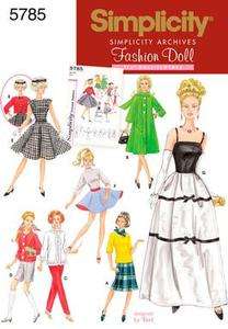 Vintage Retro Barbie Doll Clothes Pattern 5785 Simplicity Dress Pants 