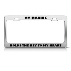 My Marine Holds Key To My Heart Military license plate frame Stainless