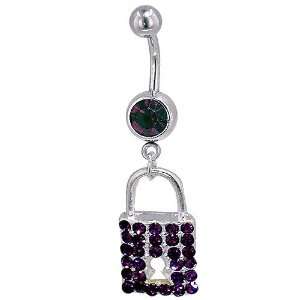  Belly Navel Ring Purple Crystal Lock Belly Navel Ring Body Jewelry 
