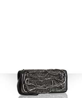 Nicole Miller black leather chain embellished Margot wristlet clutch 