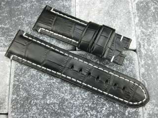 24mm Black Deployment Leather Strap Band Fit PANERAI 24  