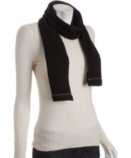 Portolano black cashmere stitch edge scarf  