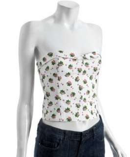 See By Chloe white cotton floral print strapless corset top   