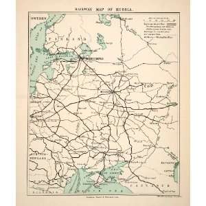  1906 Print Map Railway Map Russia St Petersburg Finland 