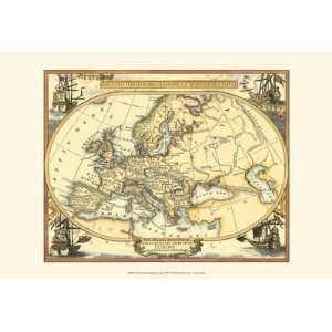  Small Nautical Map Of Europe by Unknown 19.00X13.00. Art 